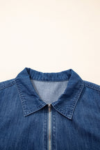 Denim Zip-Up Collar Short Sleeve Mini Dress