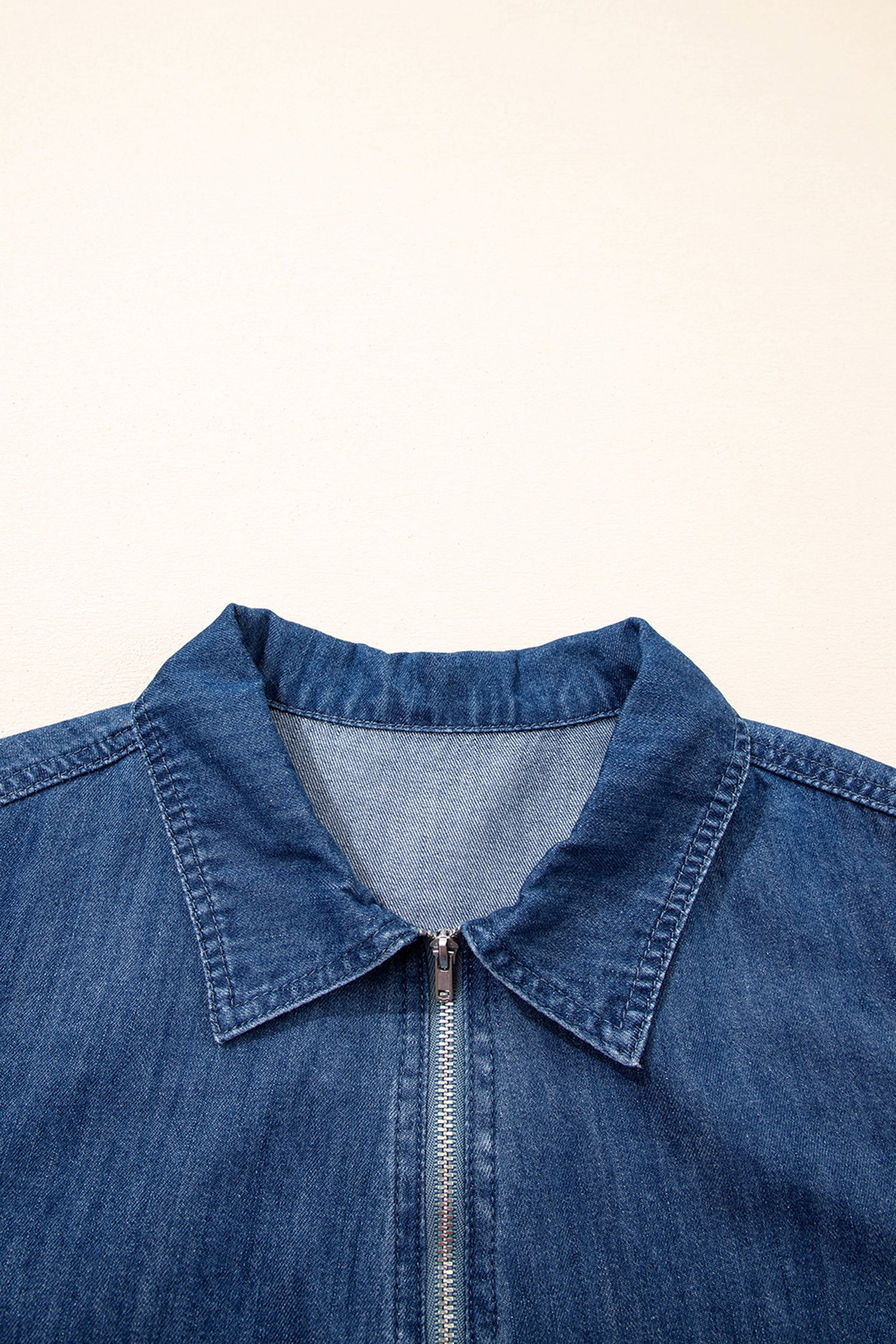 Denim Zip-Up Collar Short Sleeve Mini Dress