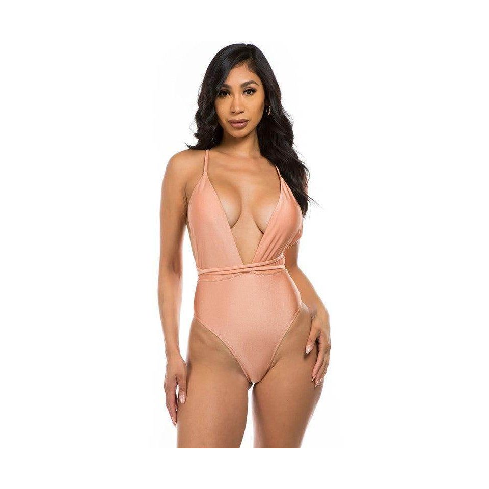 Deep V-Neck One-Piece Bathing Suit - VacationGrabs