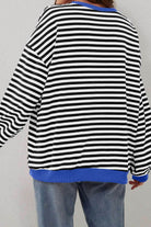 Black Stripe Oversized Contrast Trim Pullover Sweatshirt - VacationGrabs