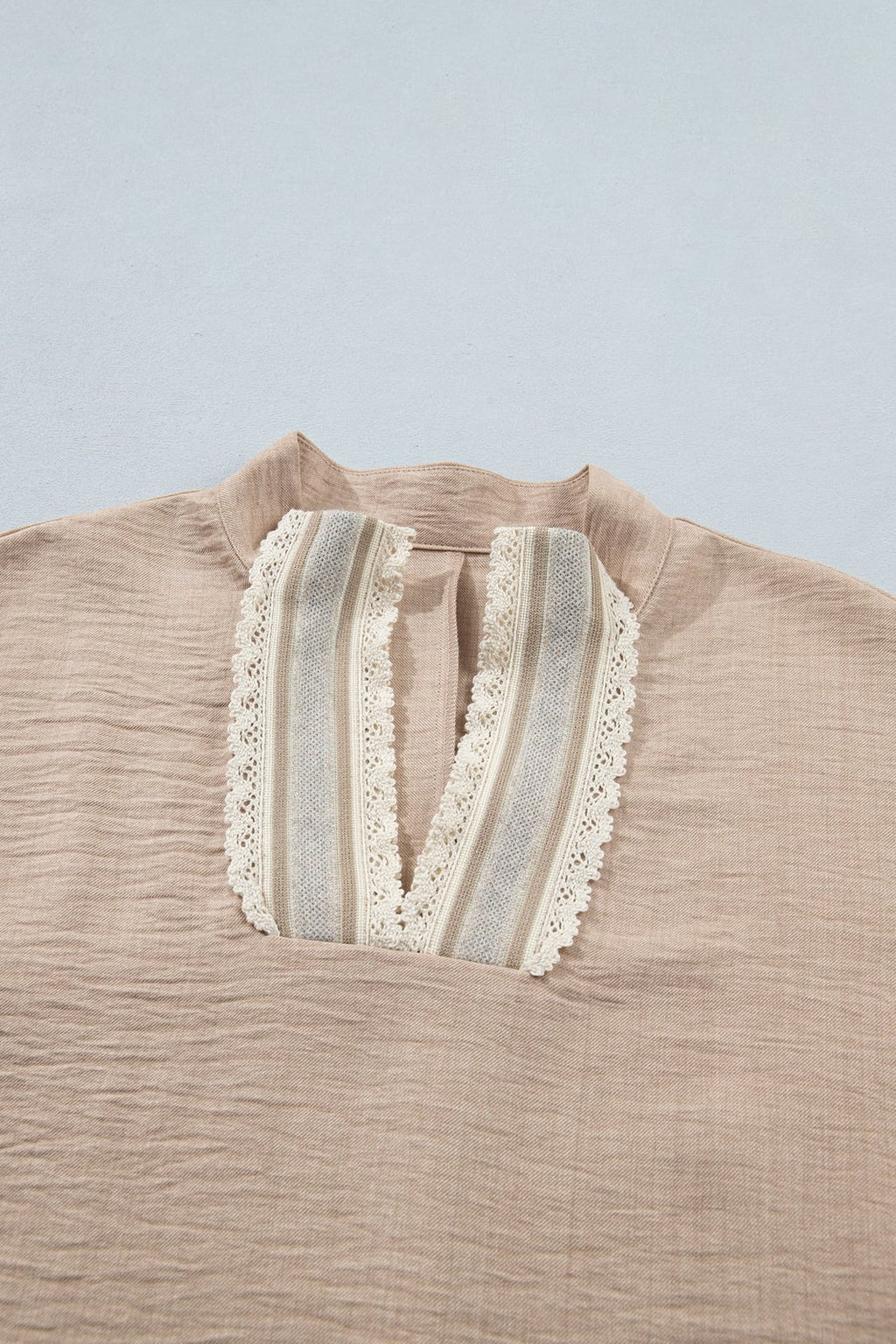 Crochet Lace Trim Rolled Short Sleeve Blouse