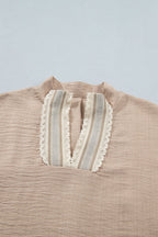 Crochet Lace Trim Rolled Short Sleeve Blouse