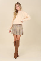 Women's SkirtsBeige Check Plaid Pleated Mini Skirt - VacationGrabs