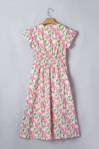 Floral V-Neck Short Sleeve Midi Dress