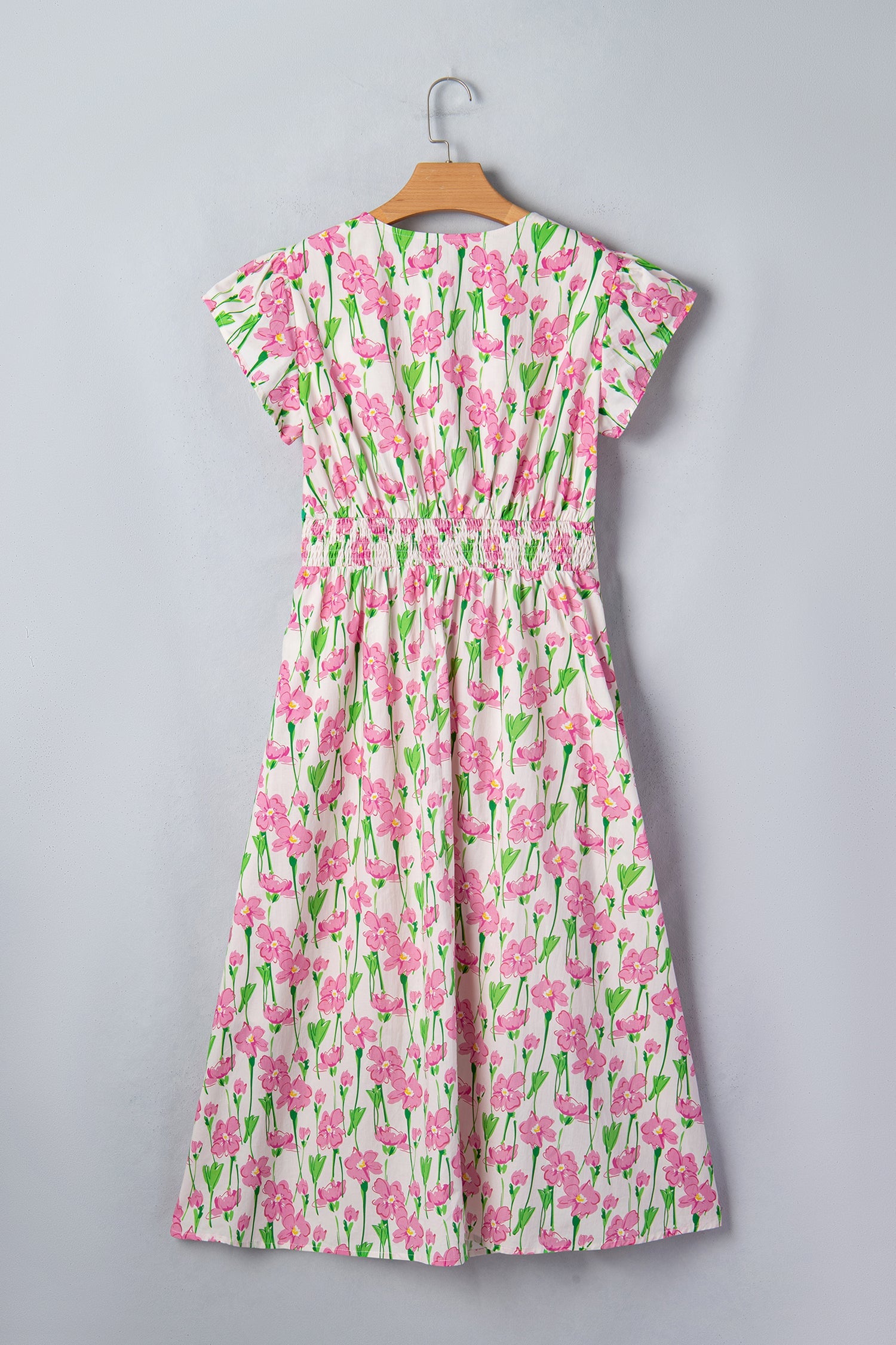 Floral V-Neck Short Sleeve Midi Dress