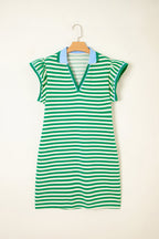 Stripe Flutter Sleeve Contrast Collar Mini Dress