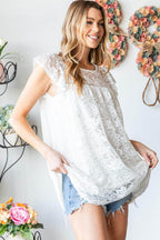 Heimish Full Size Round Neck Cap Sleeve Lace Top - VacationGrabs