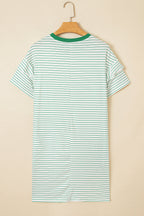 Stripe Ruffle Sleeve Crewneck T-Shirt Mini Dress