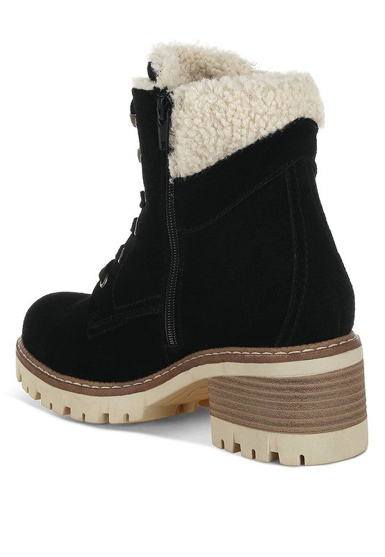 Women's Shoes - BootsMadoka Fur Collar Chunky Ankle Boots - VacationGrabs