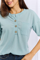 Women's Dresses Heimish Made For You Full Size 1/4 Button Down Waffle Top in Blue