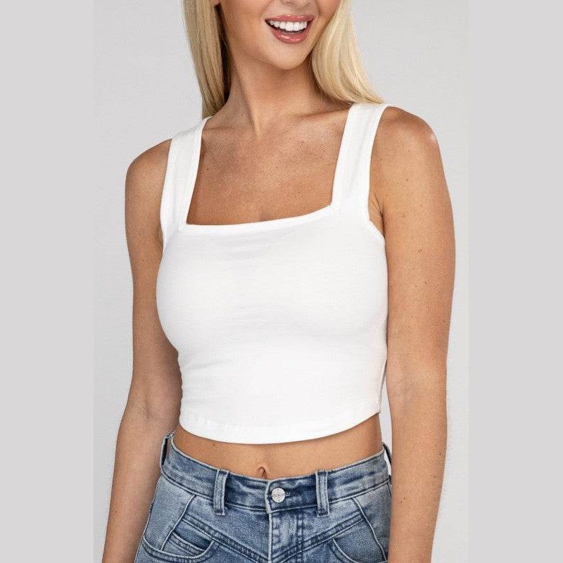 Cotton Square Neck Cropped Cami Top - VacationGrabs