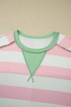 Stripe Exposed Seam Ribbed Patchwork Oversized Tee