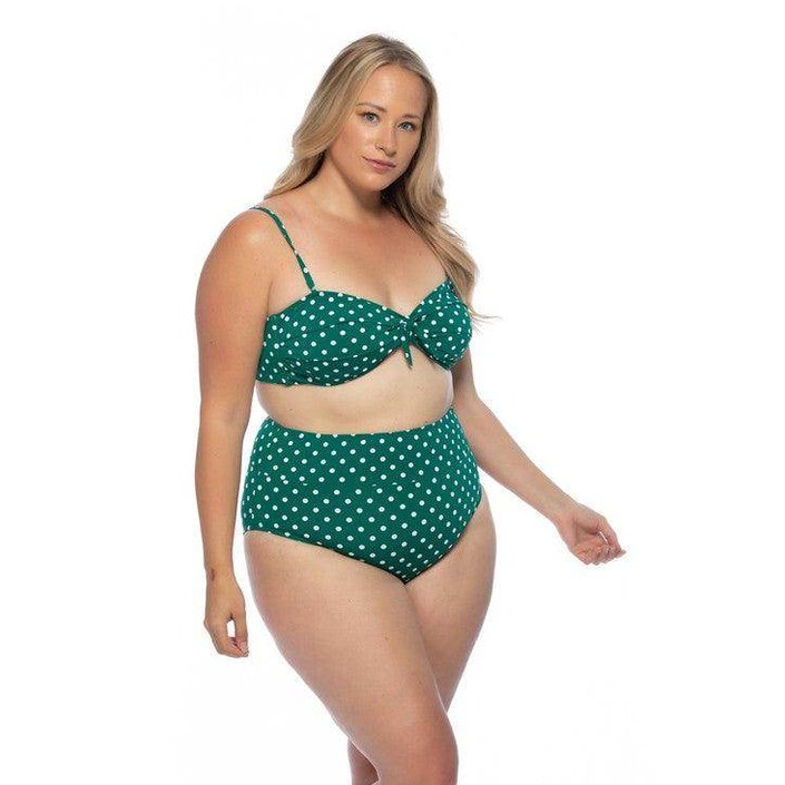Green Polka Dot High Waist Bikini Set - VacationGrabs