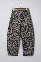 Zebra Stripe Denim Wide Barrel Leg Jeans