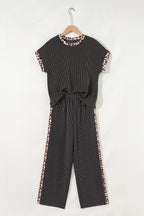 Leopard Patchwork Corded Knit Top & Crop Pants Set