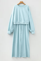 Solid Puff Sleeve Top and Drawstring Pants Set