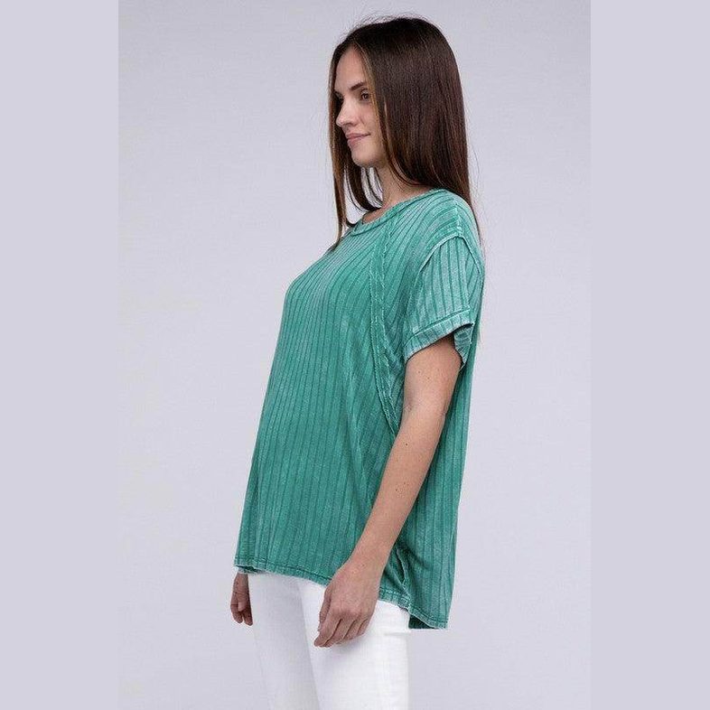 Ribbed Raglan Dolman Sleeve Boat-Neck Top - VacationGrabs