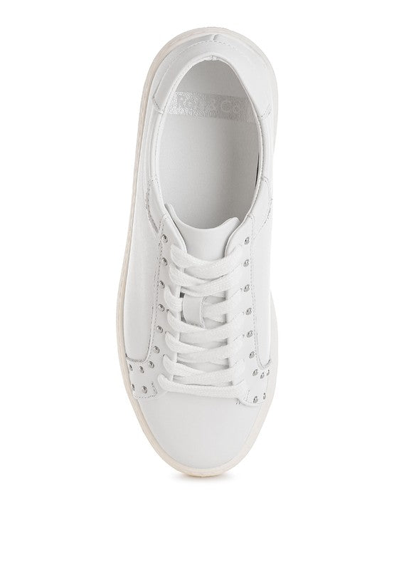 Women's white embellished chunky sneakers for casual wear