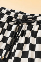 Checker Drawstring Elastic Waist Shorts