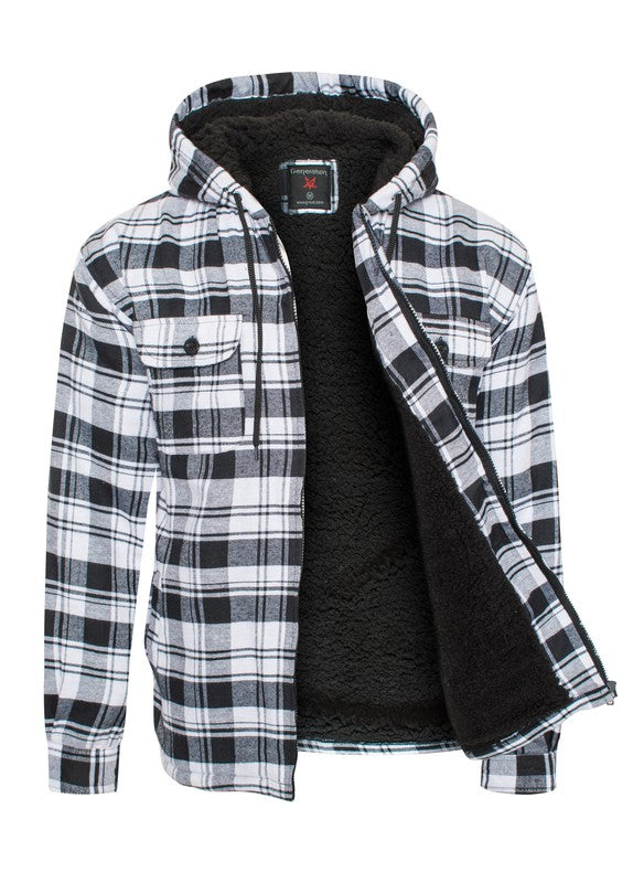 Men's JacketsMen's Flannel Sherpa Lined Jacket with Hood - VacationGrabs