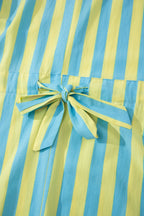 Stripe Half-Button Puff Sleeve Mini Dress