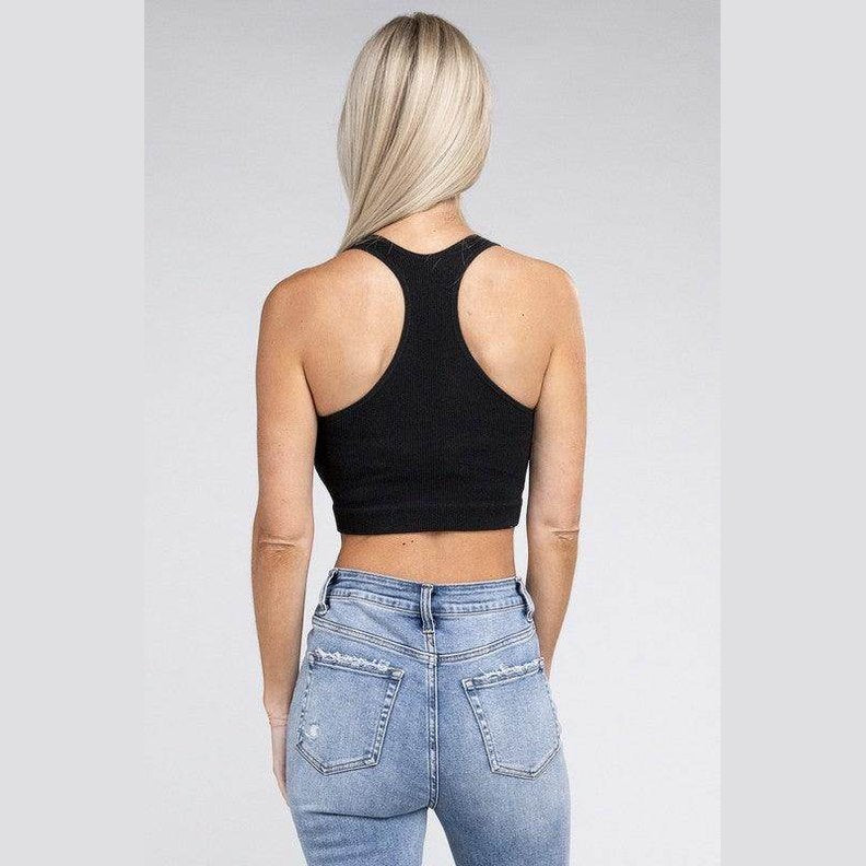 Ribbed Cropped Racerback Tank Top - VacationGrabs