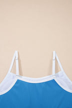 Contrast Trim Ribbed Lined Swim Dress w/ Pockets