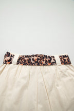 Leopard Contrast Belt Pleated Wide Leg Shorts