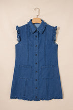 Denim Ruffle Edge Collared Button Up Dress