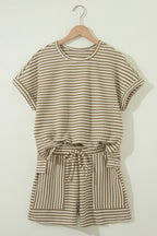 Stripe Textured Knit Top & Shorts Set