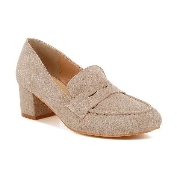 Astra Block Heel Genuine Suede Loafers - VacationGrabs