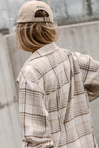 Khaki Plaid Removable Hood Buttoned Shacket - VacationGrabs