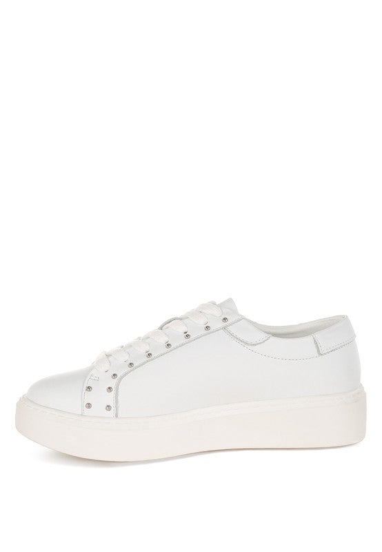 Women's white embellished chunky sneakers for casual everyday wear