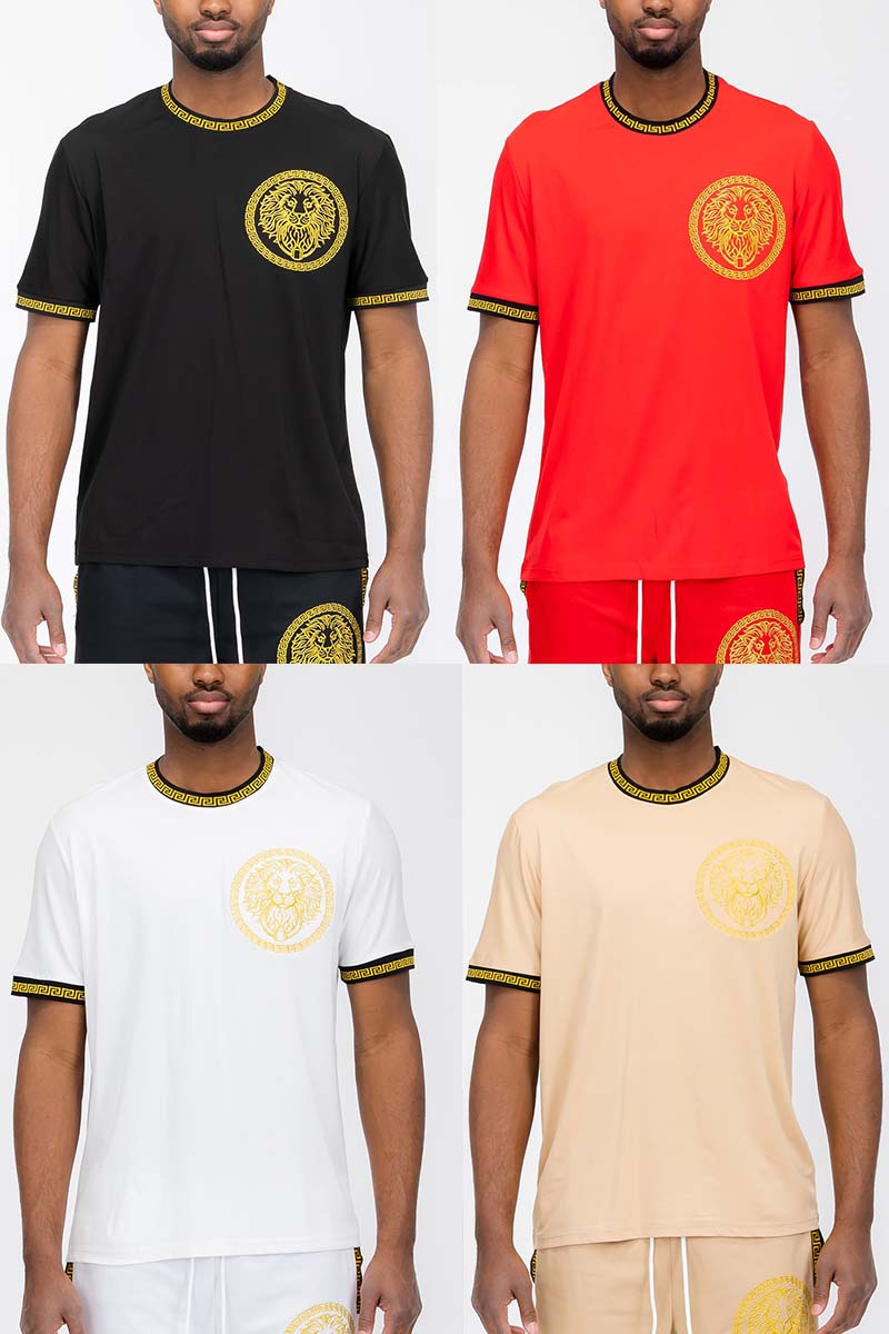 Lion Head Graphic Tee | Round Neck with Tape Detail