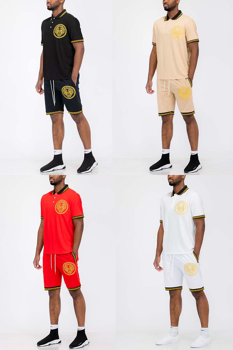 Lion Head Polo Short Set – Men's Matching Two-Piece