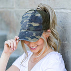 Distressed Messy Bun Caps | Adjustable