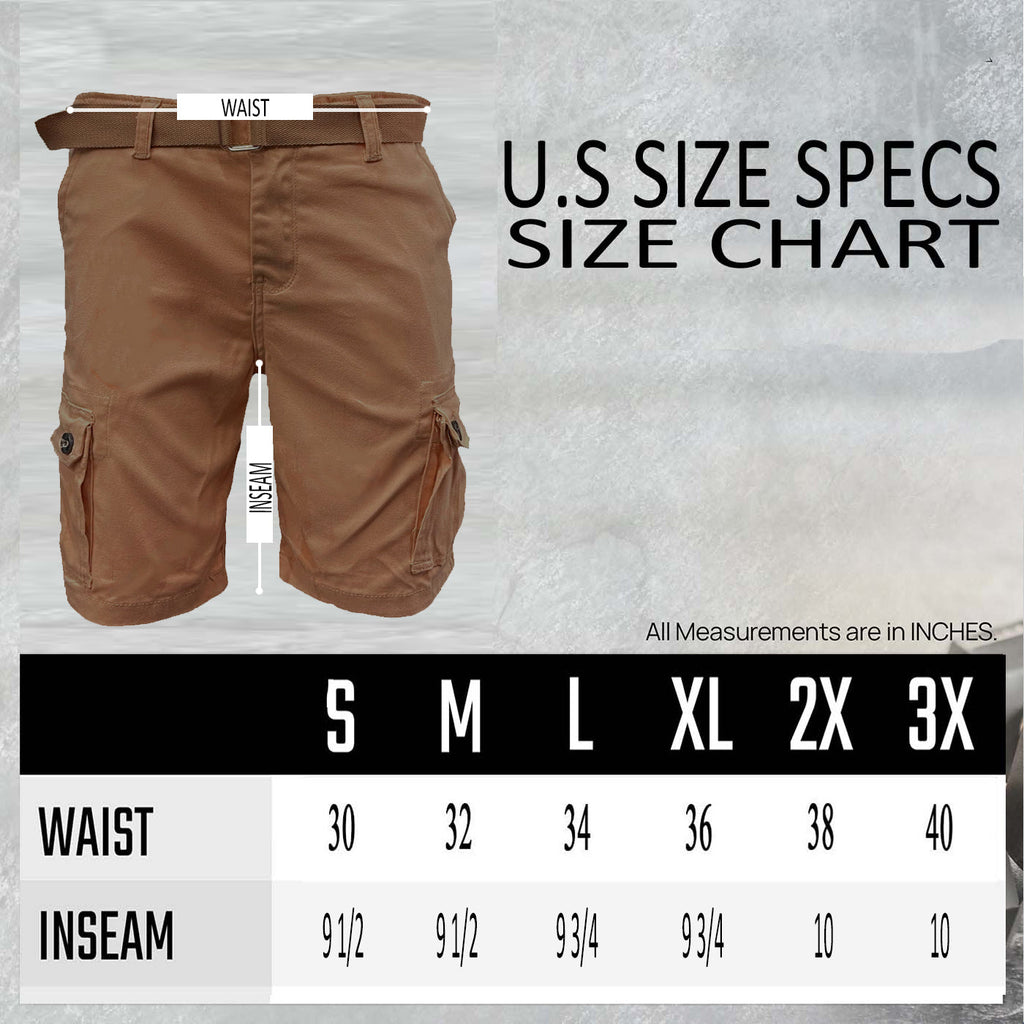 Men's Belted Cargo Shorts with Button Waist