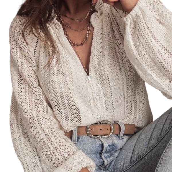 Women's ShirtsCrochet Lace button v-neck knit sweater blouse - VacationGrabs