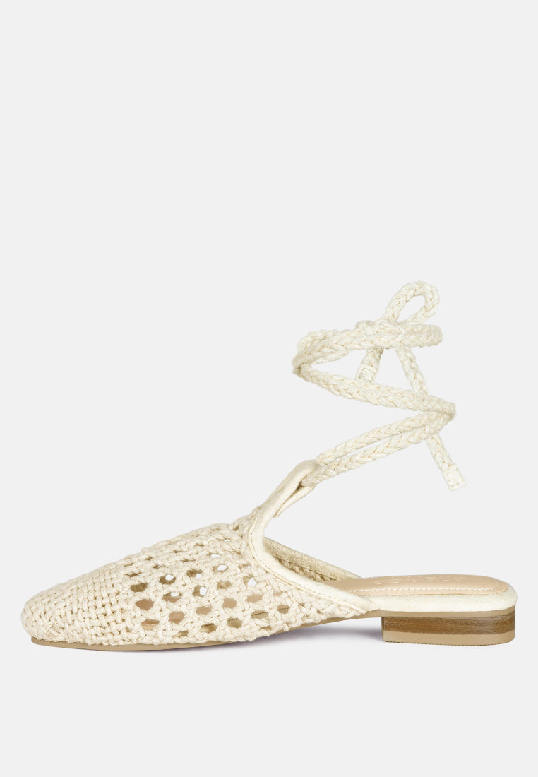 Bartsi Handwoven Cotton Tie Up Mule Flats