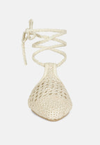 Bartsi Handwoven Cotton Tie Up Mule Flats