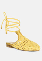 Bartsi Handwoven Cotton Tie Up Mule Flats
