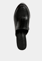Bauhaus Croc Pattern Heeled Platform Mules