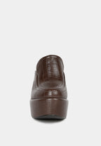 Bauhaus Croc Pattern Heeled Platform Mules