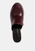 Bauhaus Croc Pattern Heeled Platform Mules