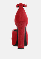 Beaty High Block Heeled Diamante Stud Sandals