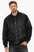 Padded Bomber Jacket with Utility Sleeve Pocket