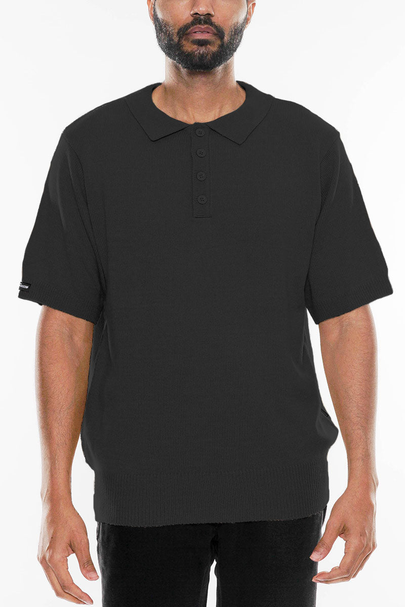 Knit Striped Polo Shirt | Button Closure Pullover