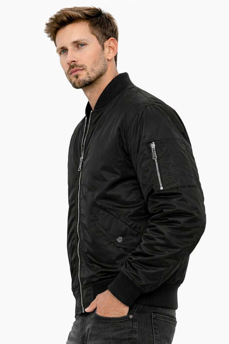 Padded Bomber Jacket with Utility Sleeve Pocket