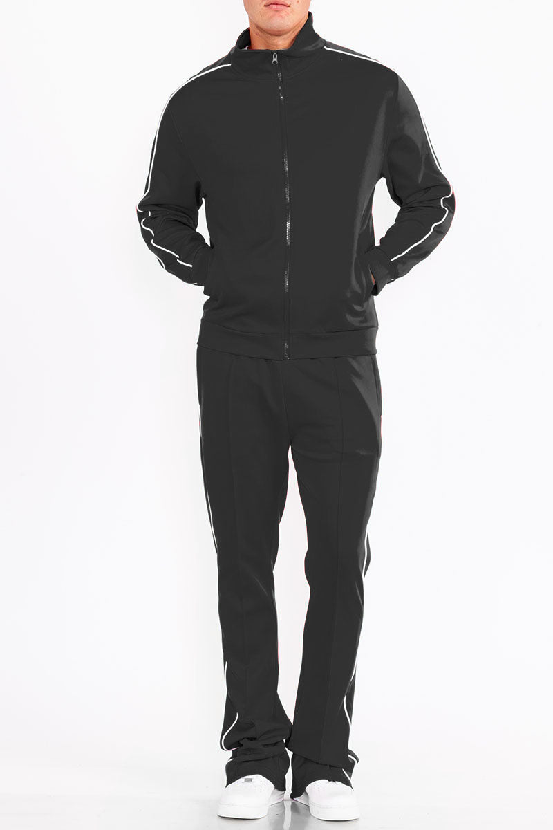 Stacked Flare Track Set with Collared Jacket & Zippered Pockets