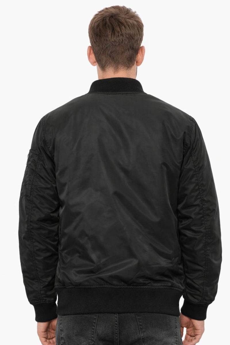 Padded Bomber Jacket with Utility Sleeve Pocket